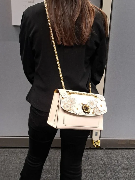 Coach Parker Shoulder Bag with Tea Rose Applique in the chalk and brass Color - Picture 4 of 16